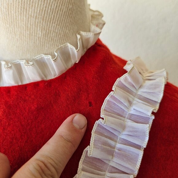Vintage 40s 50s Red White Wool Felt Cheerleader Maid Costume Mini Dress S/M - Picture 4 of 13